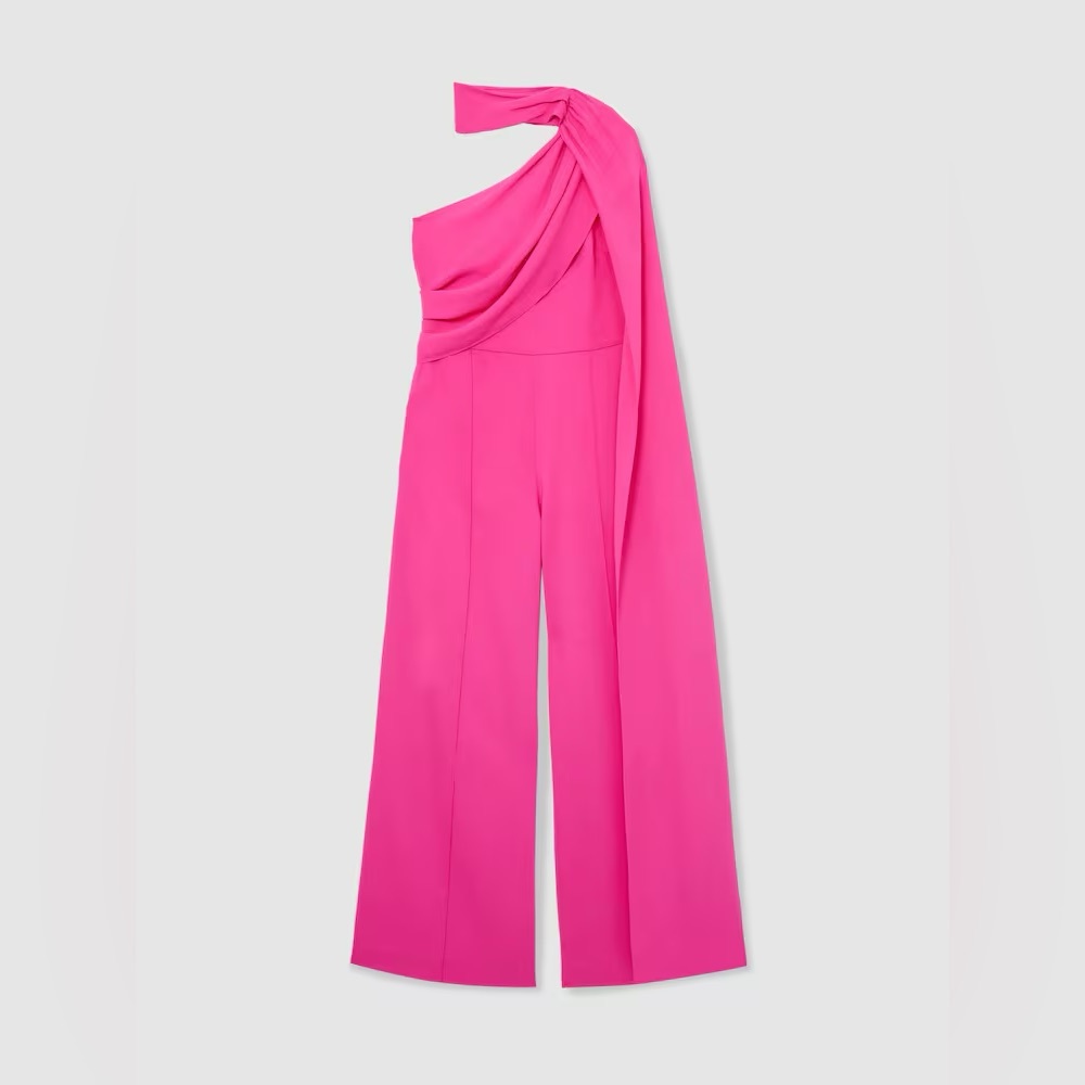 NWT REISS One-Shoulder Drape Wide-Leg Jumpsuit in Raspberry Pink - Picture 4 of 9